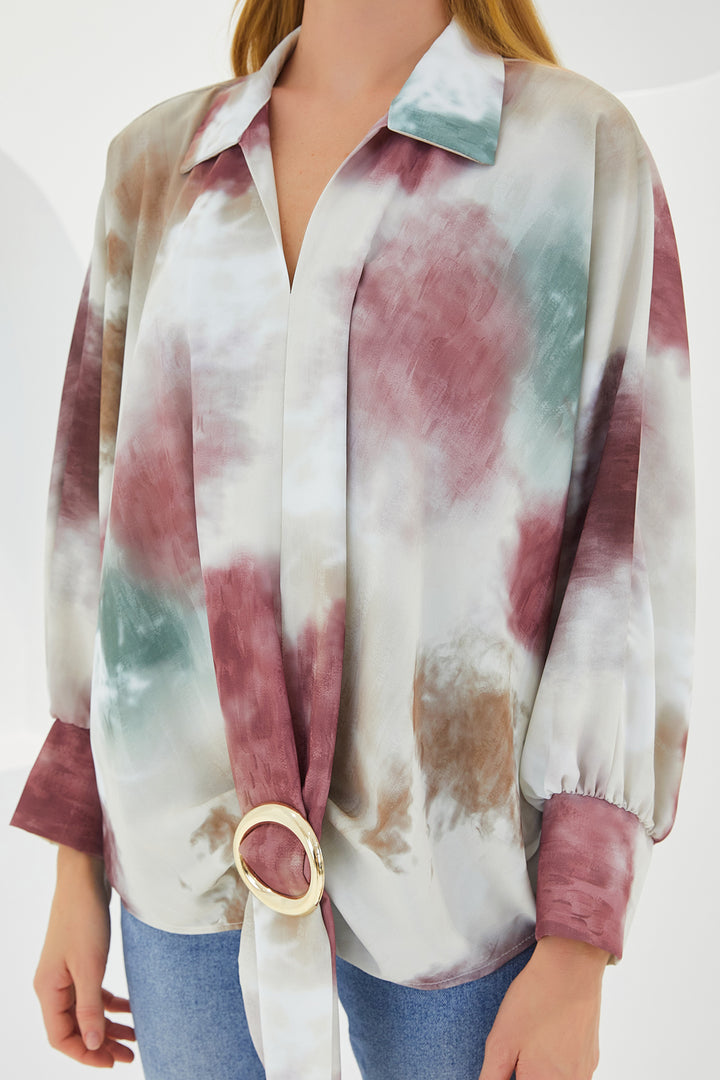 BGD Women Woman Rose Dry Ecru قميص ساتان ثنيات كبير الحجم 907 - أفونديل