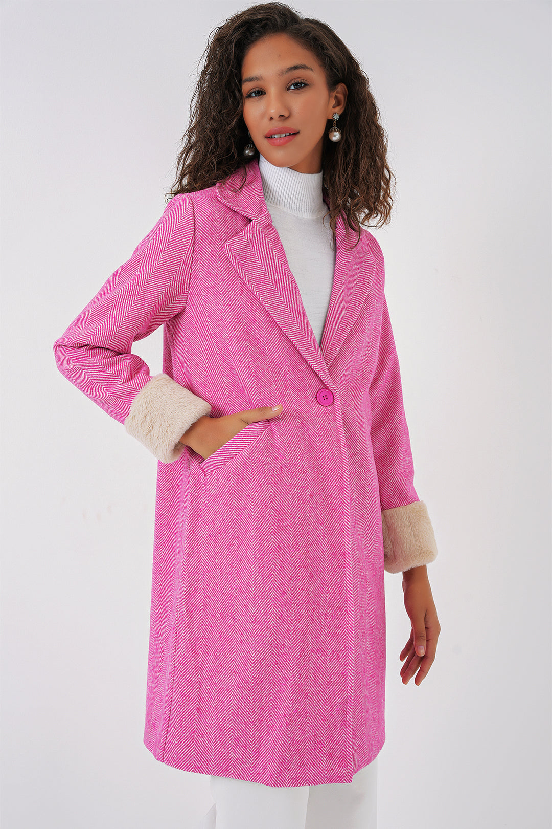 BGD Women Fishbone Stamp Coat - A.Fuchsia - Panama City