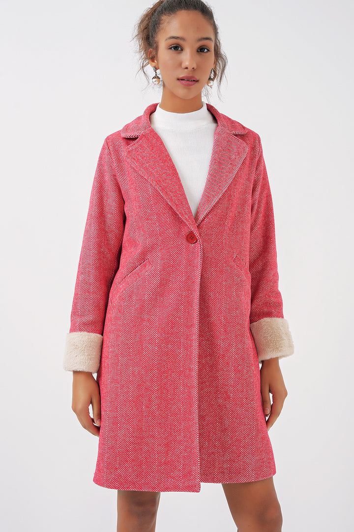 BGD Women Fishbone Stamp Coat - Burgundy - Woodley
