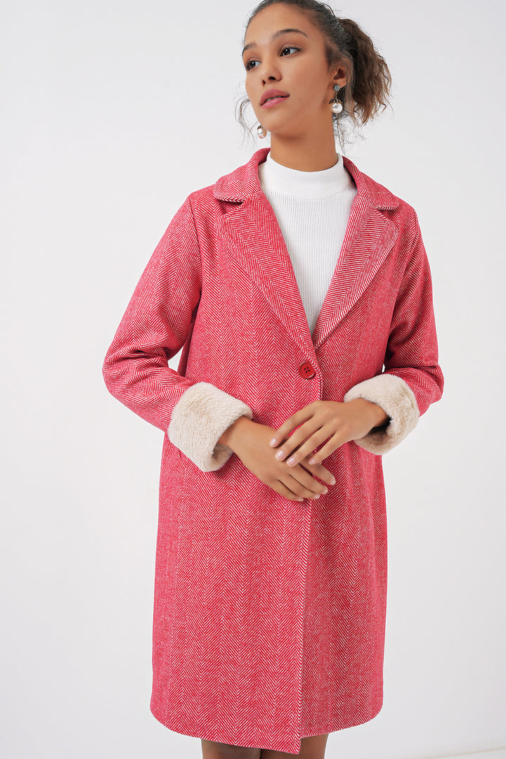 BGD Women Fishbone Stamp Coat - Burgundy - Woodley