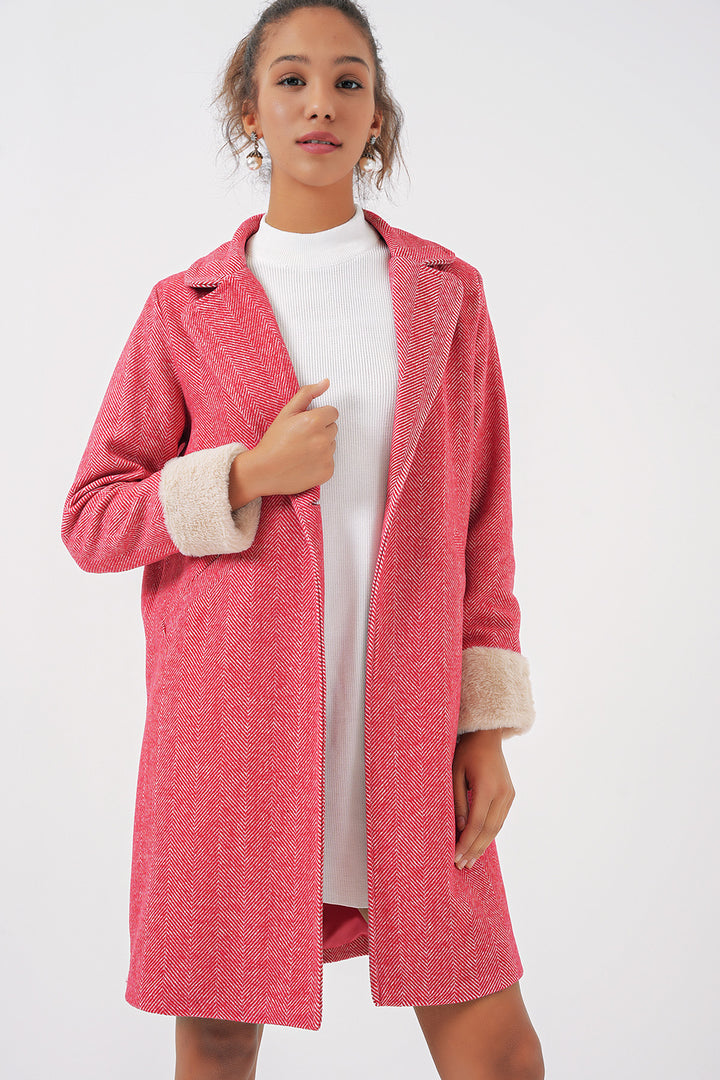 BGD Women Fishbone Stamp Coat - Burgundy - Woodley