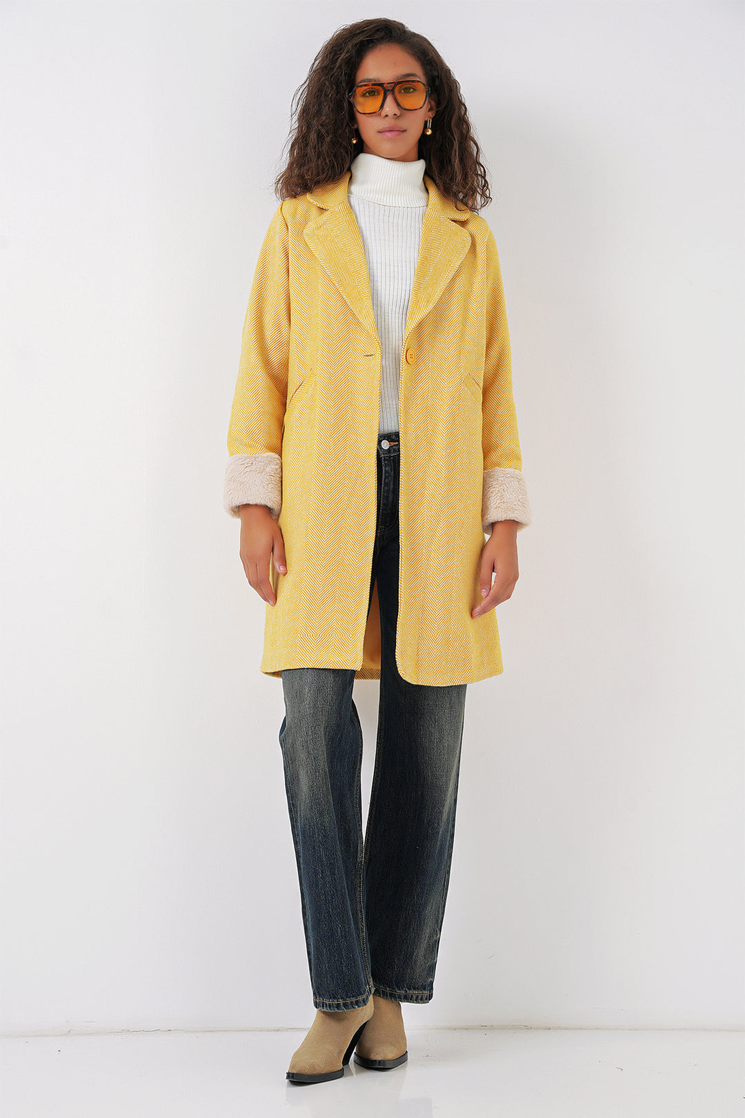 BGD Women Fishbone Stamp Coat - B.Yellow - Pico Rivera