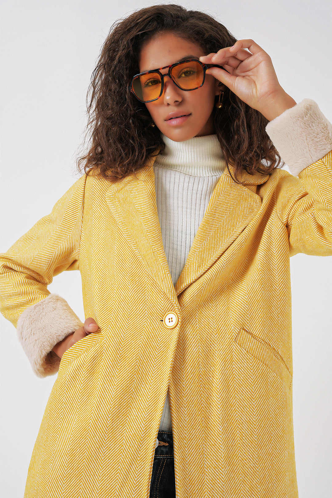 BGD Women Fishbone Stamp Coat - B.Yellow - Pico Rivera