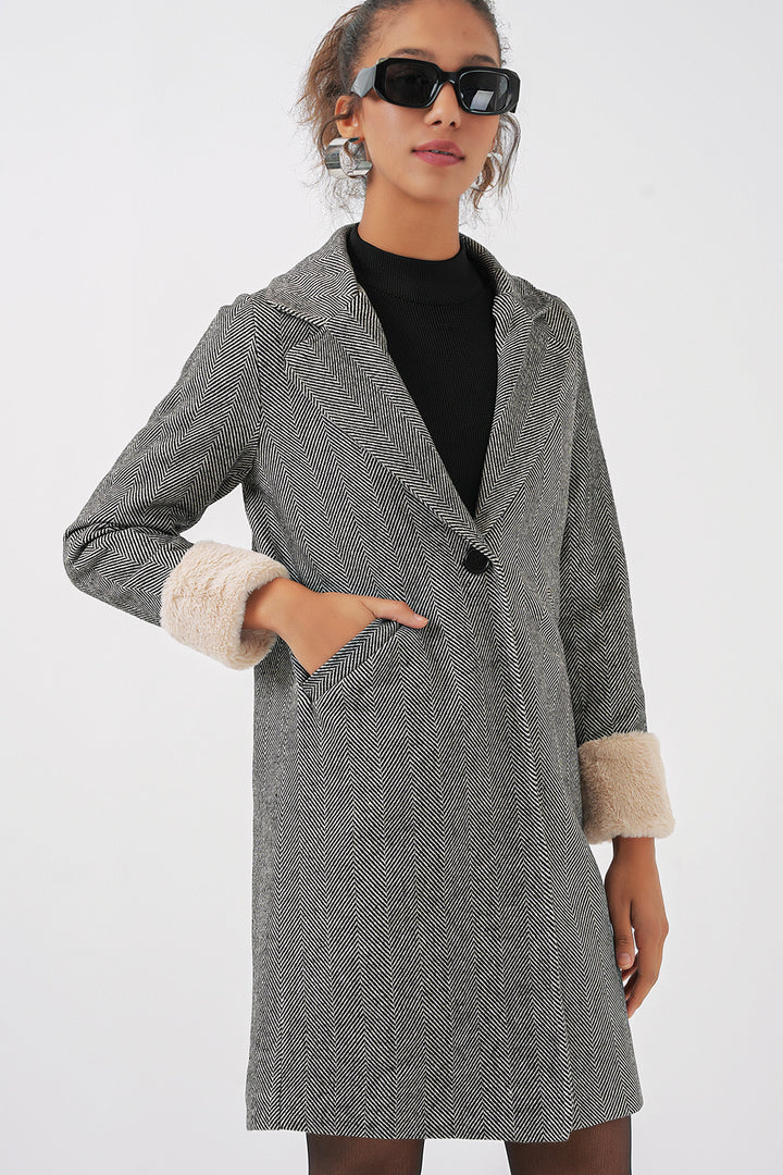 BGD Women Fishbone Stamp Coat - Charcoal Black - Olive Branch