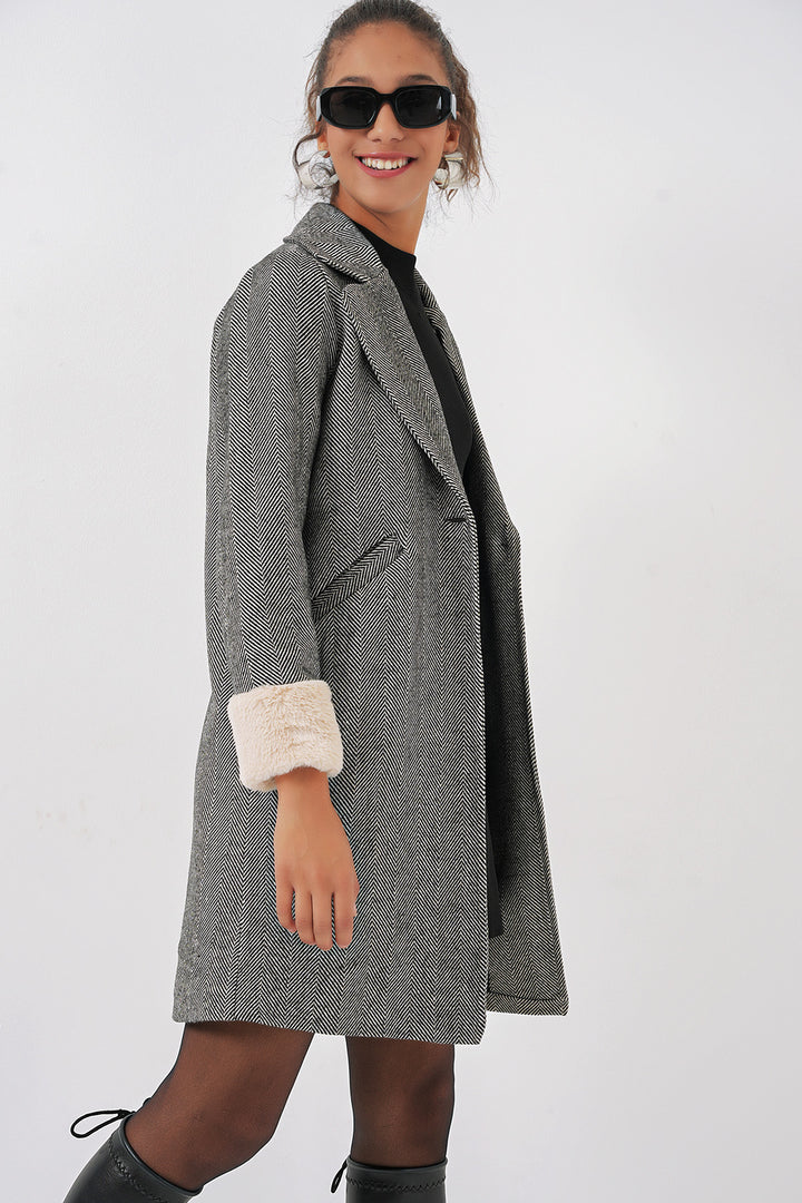 BGD Women Fishbone Stamp Coat - Charcoal Black - Olive Branch