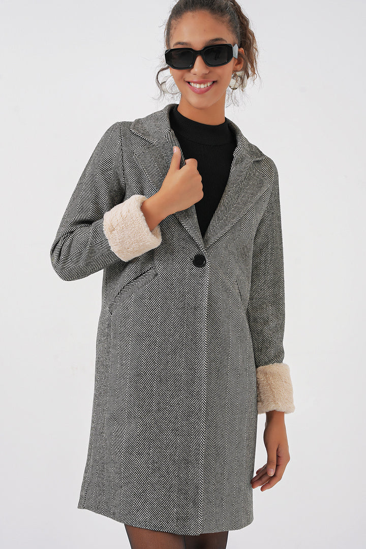 BGD Women Fishbone Stamp Coat - Charcoal Black - Olive Branch