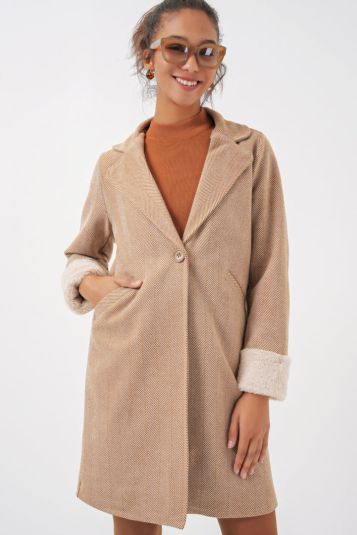 BGD Women Fishbone Stamp Coat - Camel - Louisville