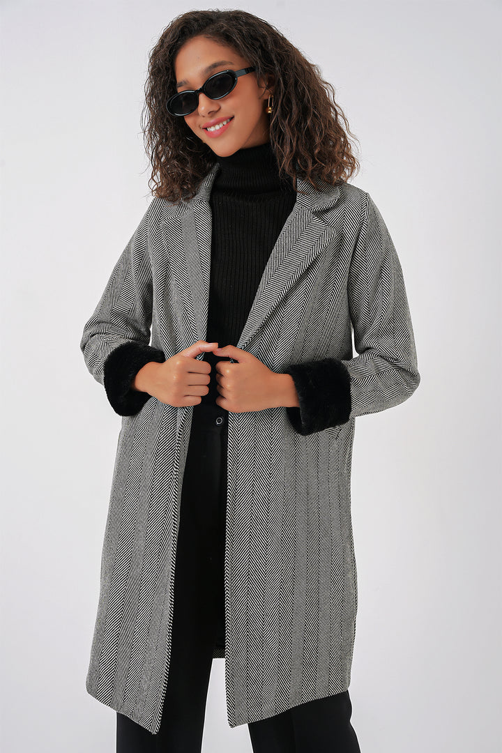 BGD Women Fishbone Stamp Coat - Dark Black - Lake Ridge