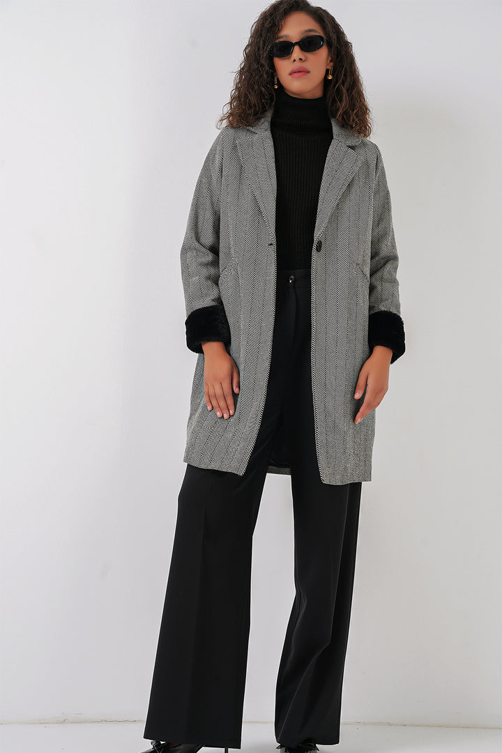 BGD Women Fishbone Stamp Coat - Dark Black - Lake Ridge