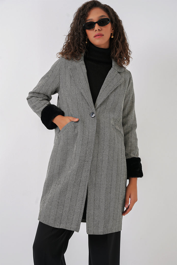 BGD Women Fishbone Stamp Coat - Dark Black - Lake Ridge