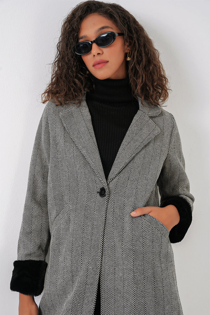 BGD Women Fishbone Stamp Coat - Dark Black - Lake Ridge
