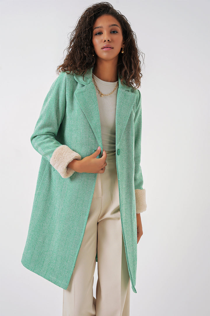 BGD Women Fishbone Stamp Coat - Dark Green - Leer