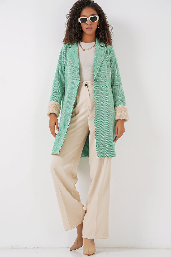 BGD Women Fishbone Stamp Coat - Dark Green - Leer