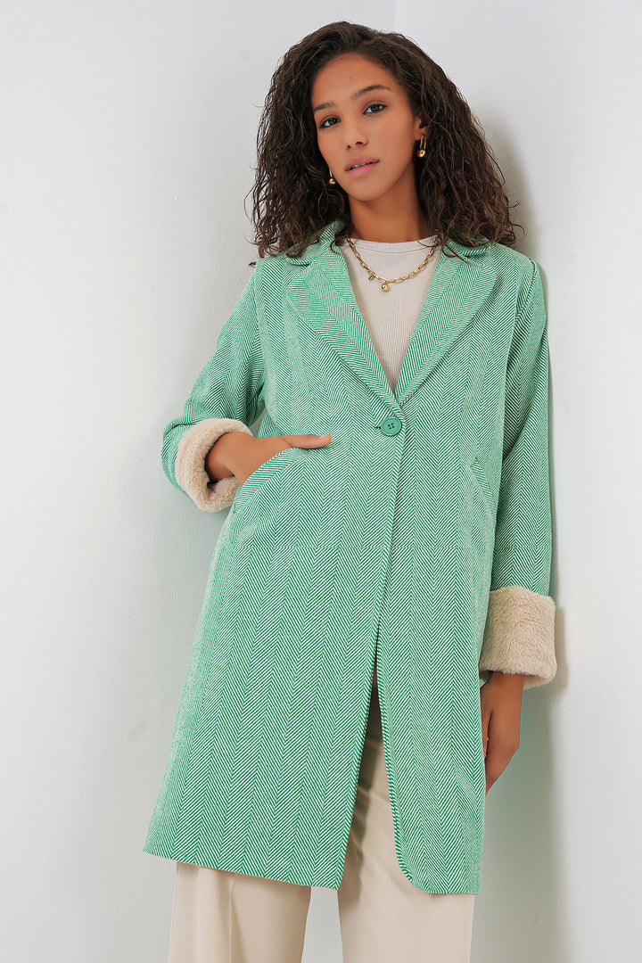 BGD Women Fishbone Stamp Coat - Dark Green - Leer