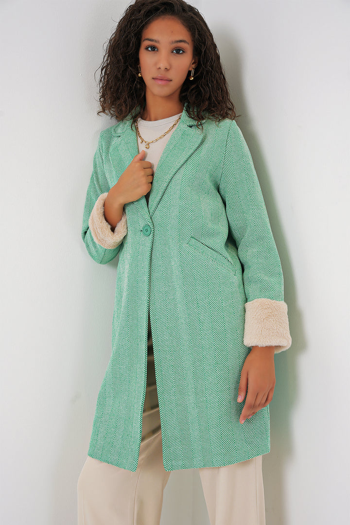 BGD Women Fishbone Stamp Coat - Dark Green - Leer