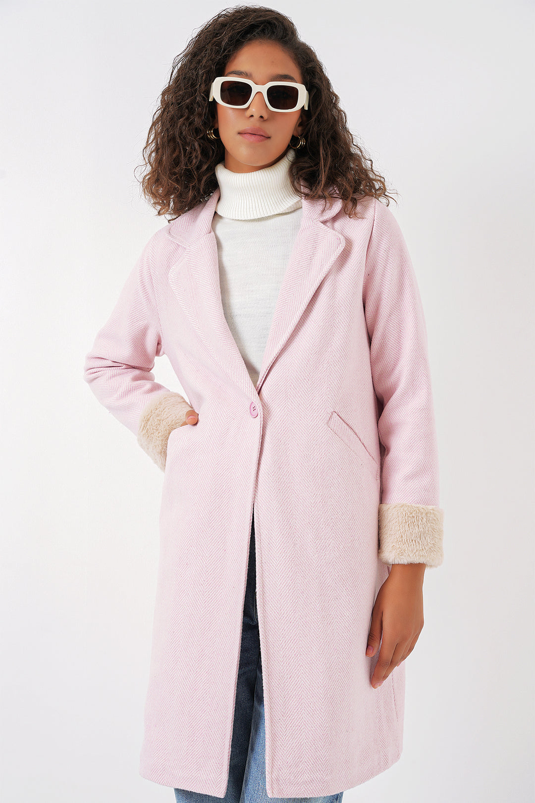 BGD Women Fishbone Stamp Coat - Powder - Monreale