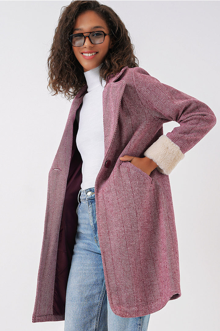 BGD Women Fishbone Stamp Coat - Maroon - Peabody