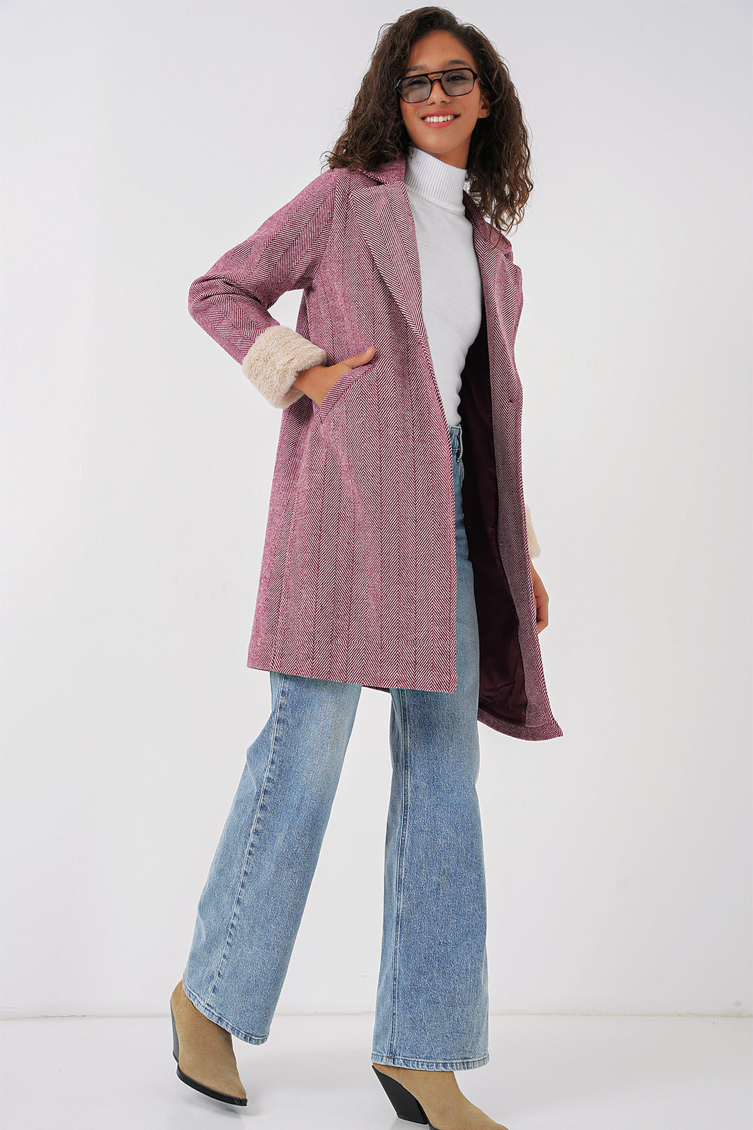 BGD Women Fishbone Stamp Coat - Maroon - Peabody
