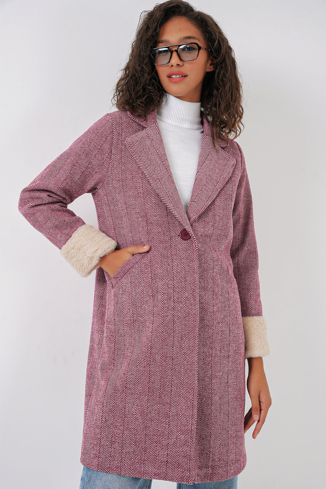 BGD Women Fishbone Stamp Coat - Maroon - Peabody