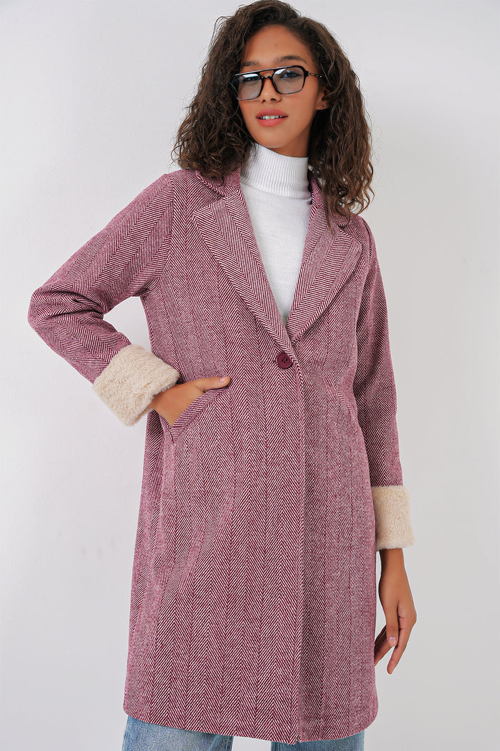 BGD Women Fishbone Stamp Coat - Maroon - Peabody