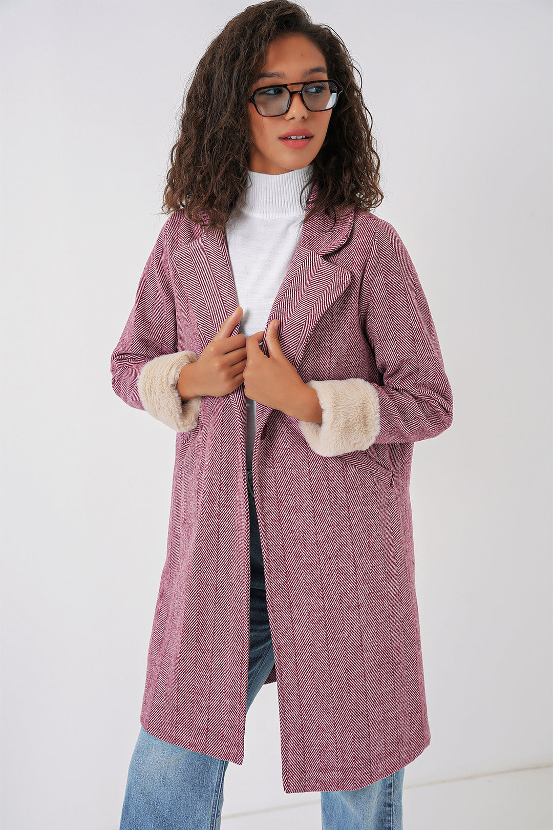 BGD Women Fishbone Stamp Coat - Maroon - Peabody