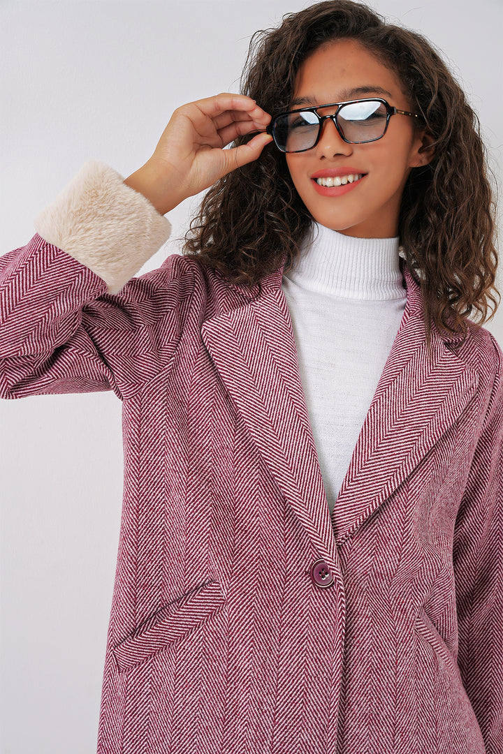 BGD Women Fishbone Stamp Coat - Maroon - Peabody