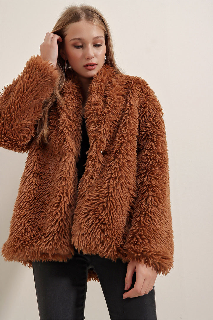 BGD Women Plush Coat - Brown - Horad Zhodzina