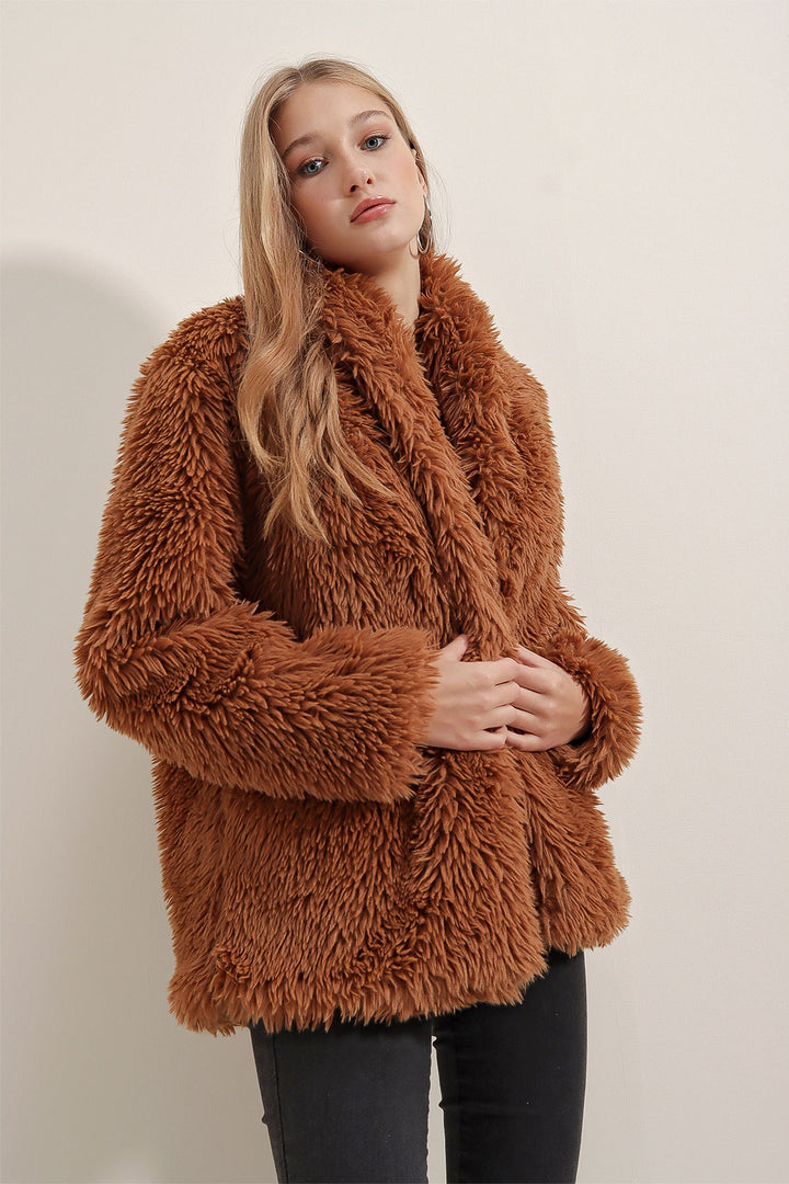BGD Women Plush Coat - Brown - Horad Zhodzina