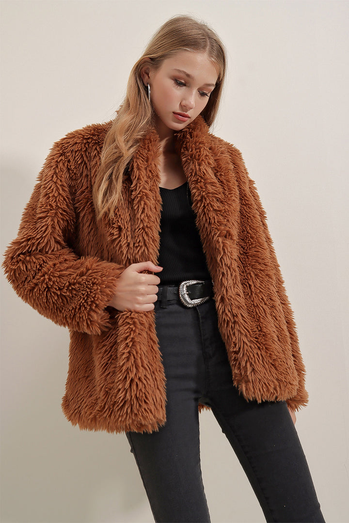 BGD Women Plush Coat - Brown - Horad Zhodzina
