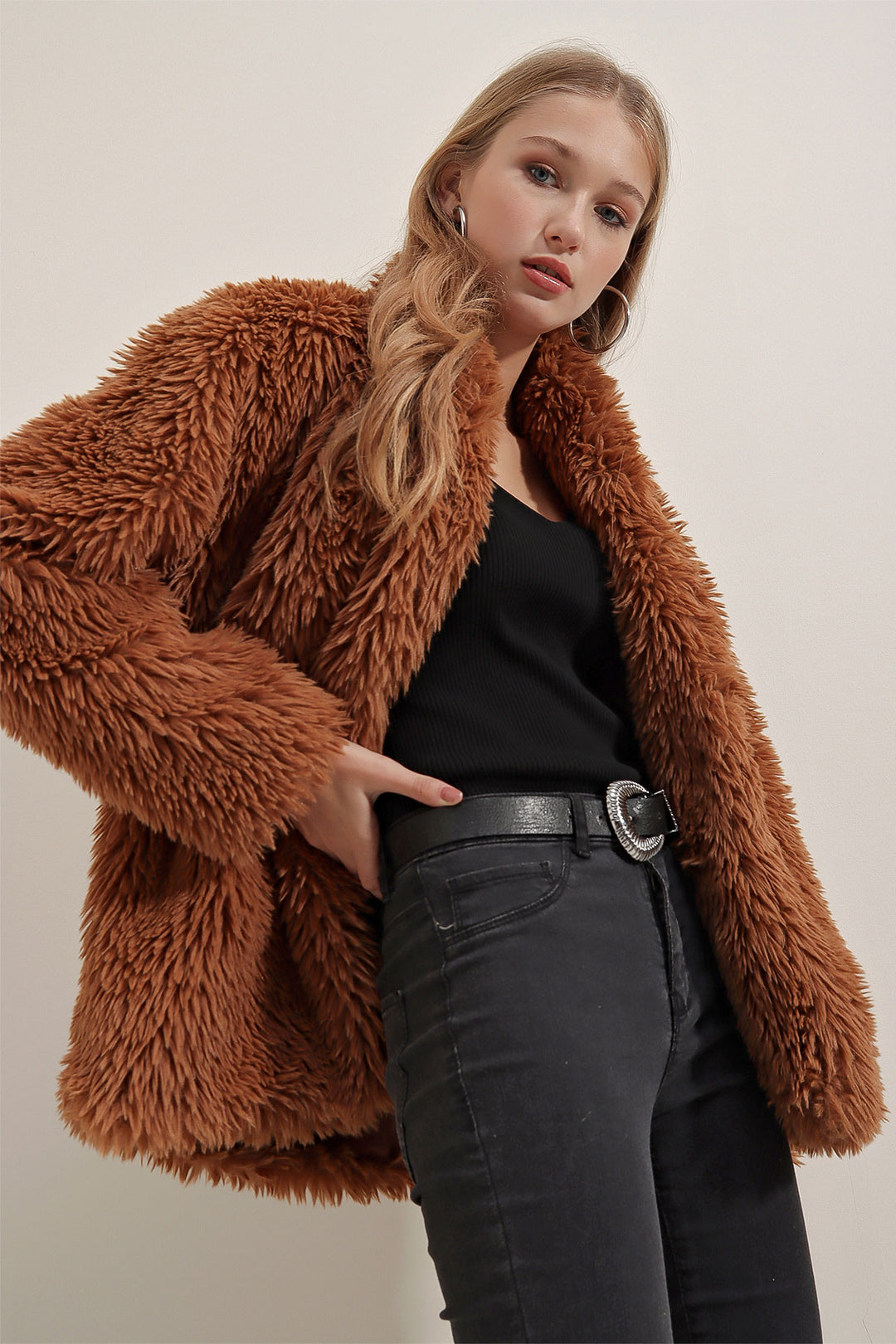 BGD Women Plush Coat - Brown - Horad Zhodzina