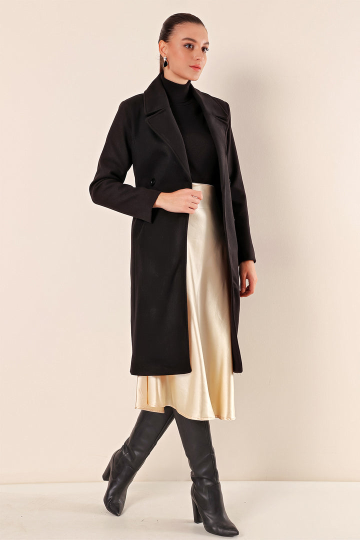 BGD Women Double-Breasted Notched Coat - Black - Bordeaux