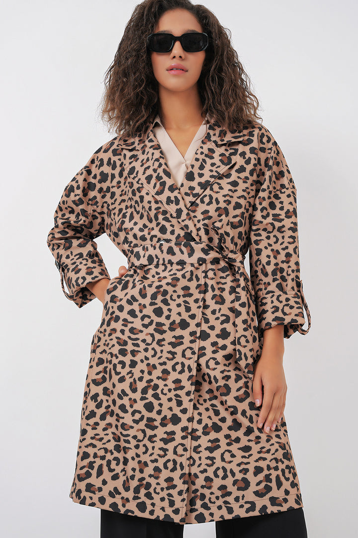 BGD Women Double-Breasted Collar Lined Trench Coat - Dark Brown - Monroe