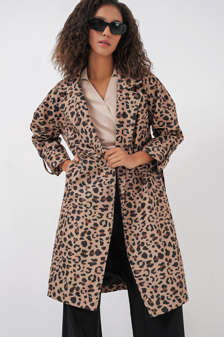 BGD Women Double-Breasted Collar Lined Trench Coat - Dark Brown - Monroe