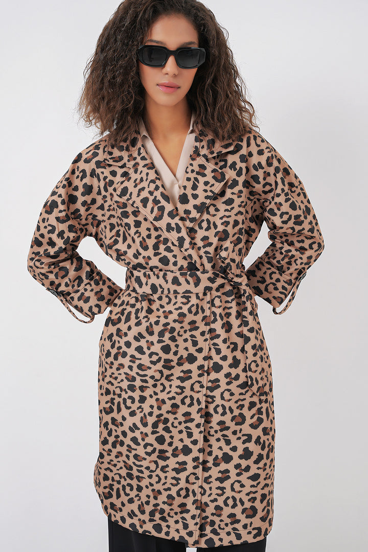 BGD Women Double-Breasted Collar Lined Trench Coat - Dark Brown - Monroe