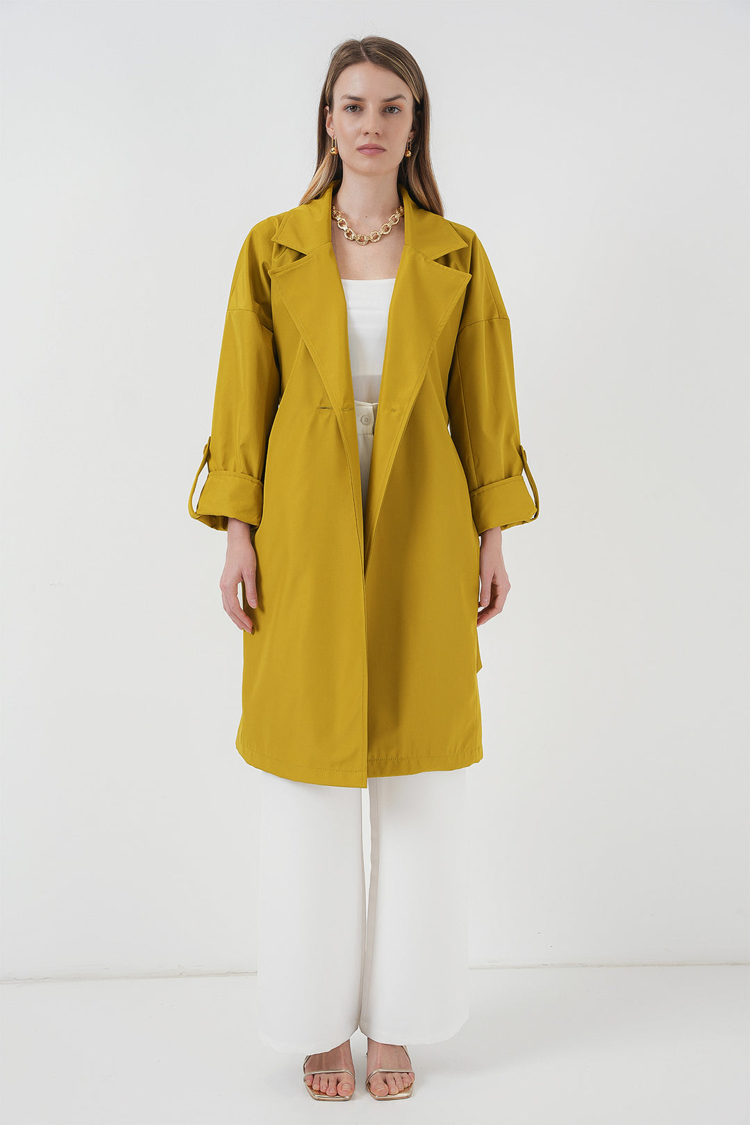 BGD Women Double-Breasted Collar Lined Trench Coat - Dark Green - La Roche-sur-Yon