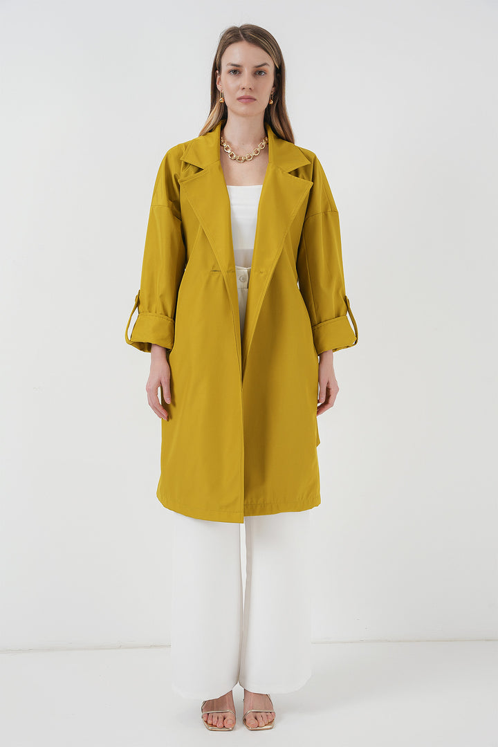 BGD Women Double-Breasted Collar Lined Trench Coat - Dark Green - La Roche-sur-Yon