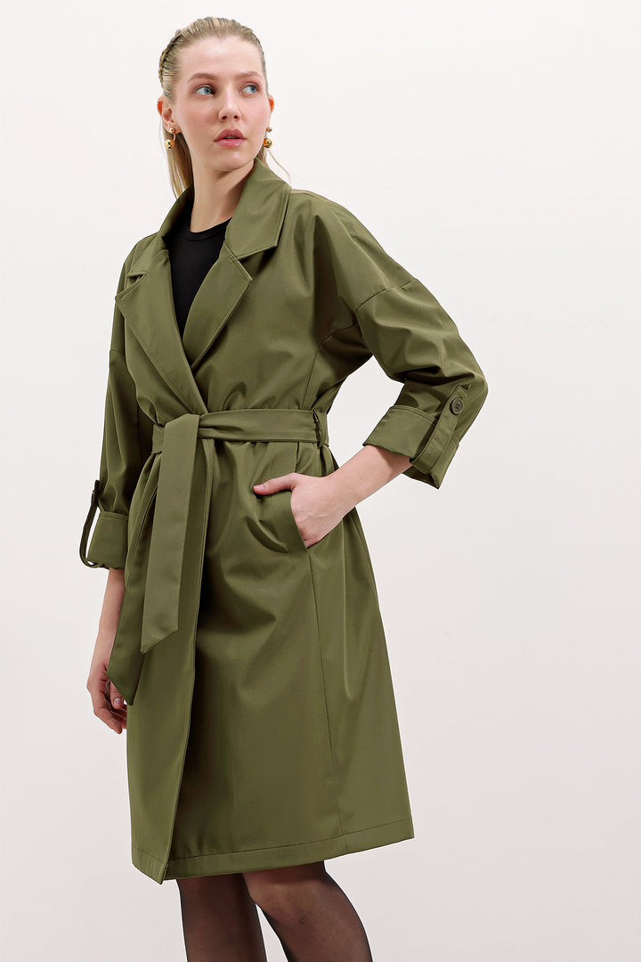 BGD Women Double-Breasted Collar Lined Trench Coat - Khaki - Tezonapa