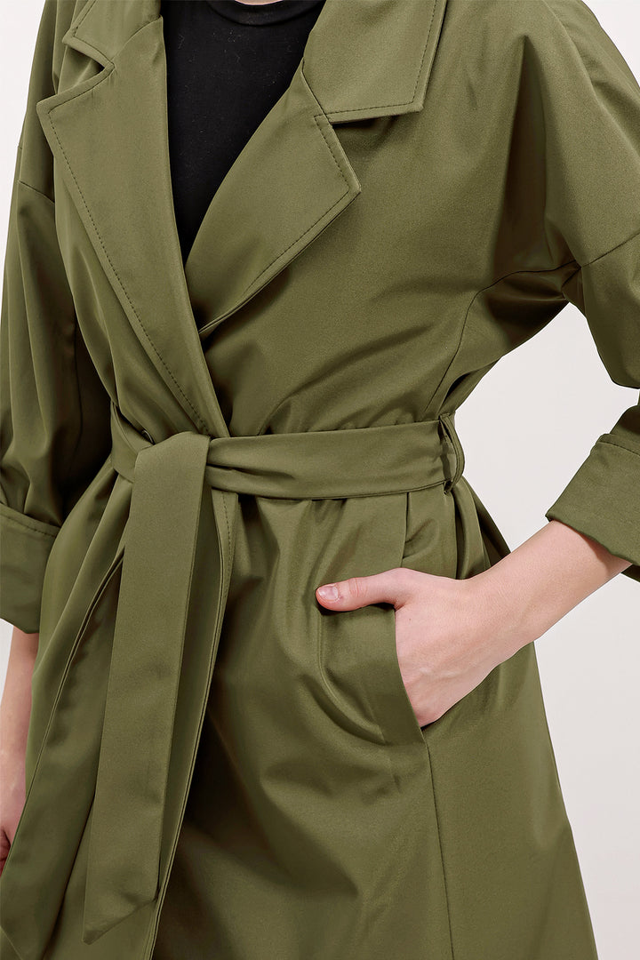 BGD Women Double-Breasted Collar Lined Trench Coat - Khaki - Tezonapa