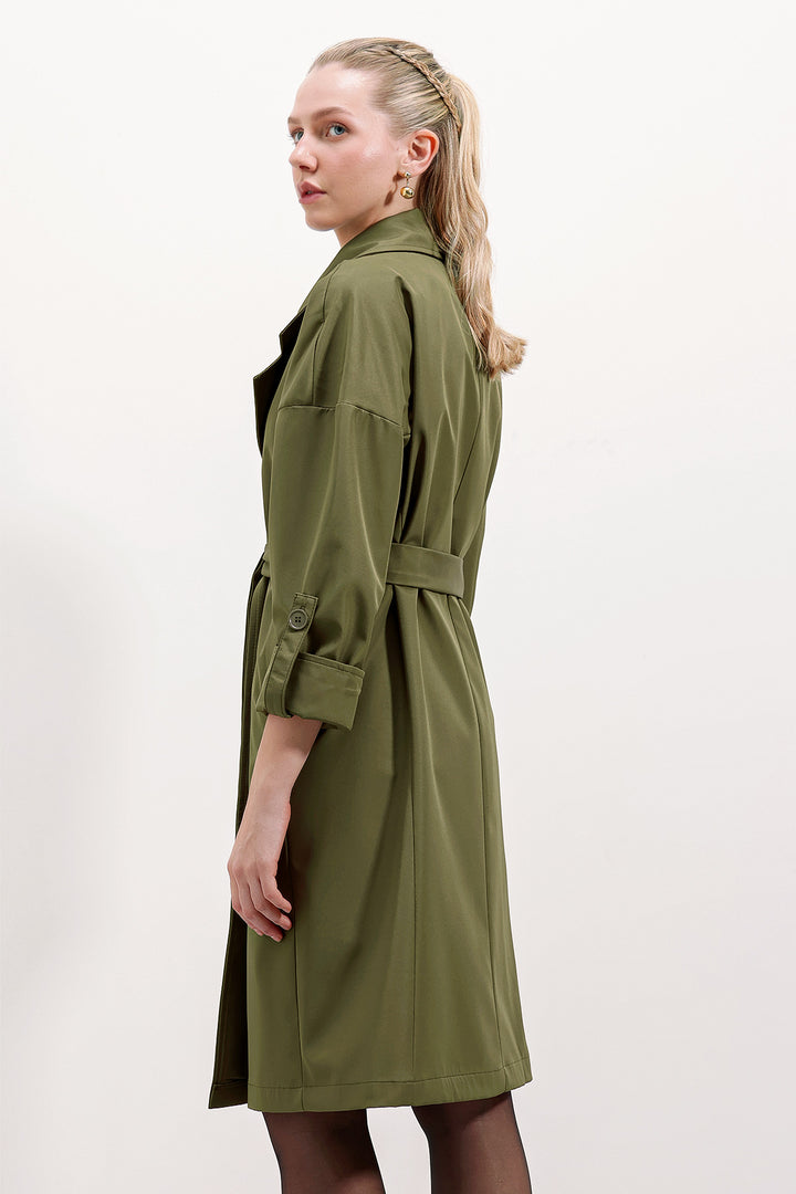 BGD Women Double-Breasted Collar Lined Trench Coat - Khaki - Tezonapa