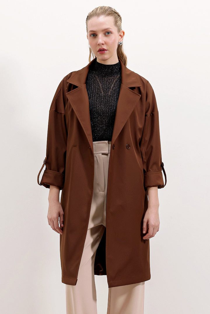 BGD Women Double-Breasted Collar Lined Trench Coat - Brown - Friendswood