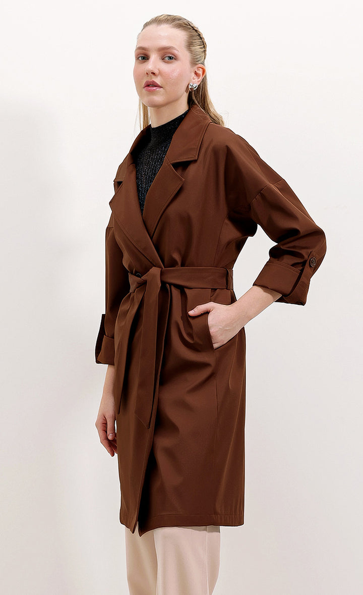 BGD Women Double-Breasted Collar Lined Trench Coat - Brown - Friendswood