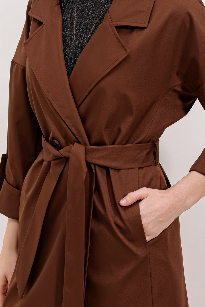 BGD Women Double-Breasted Collar Lined Trench Coat - Brown - Friendswood