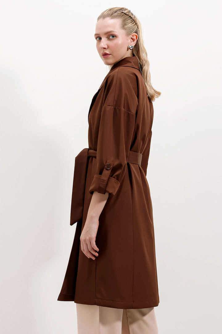 BGD Women Double-Breasted Collar Lined Trench Coat - Brown - Friendswood