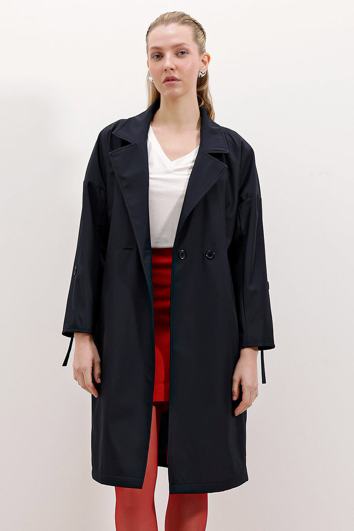 BGD Women Double Breasted Lined Trench Coat - Navy - Castelldefels