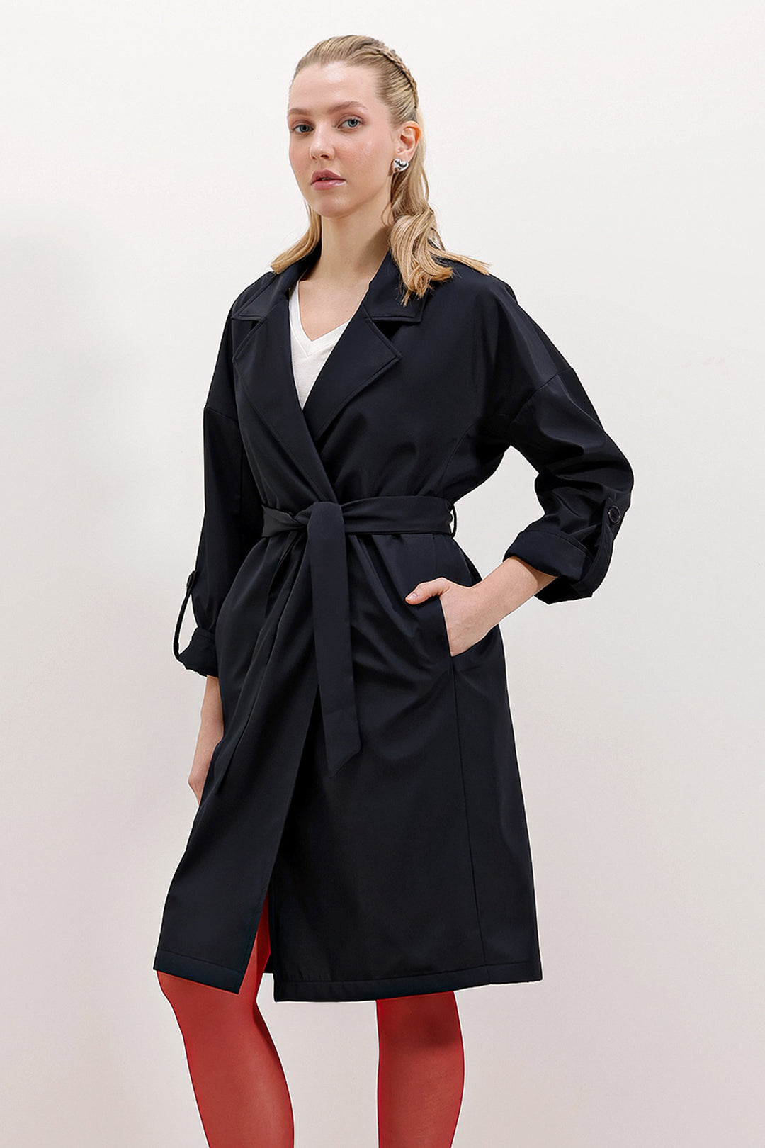 BGD Women Double Breasted Lined Trench Coat - Navy - Castelldefels