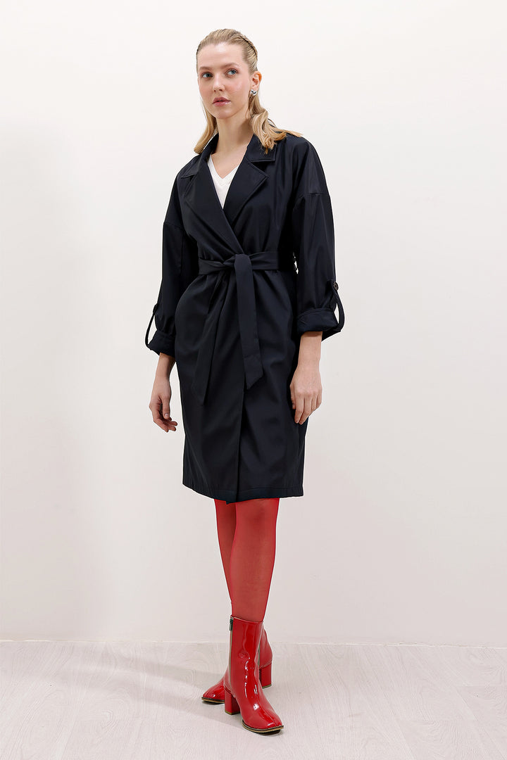 BGD Women Double Breasted Lined Trench Coat - Navy - Castelldefels