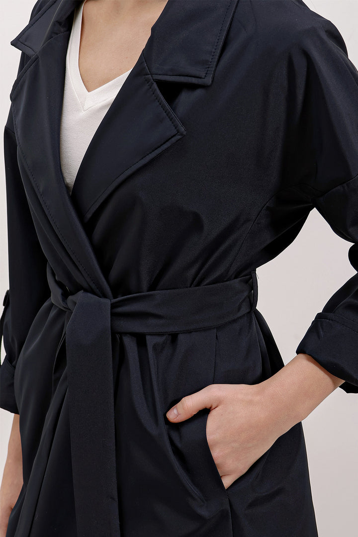 BGD Women Double Breasted Lined Trench Coat - Navy - Castelldefels