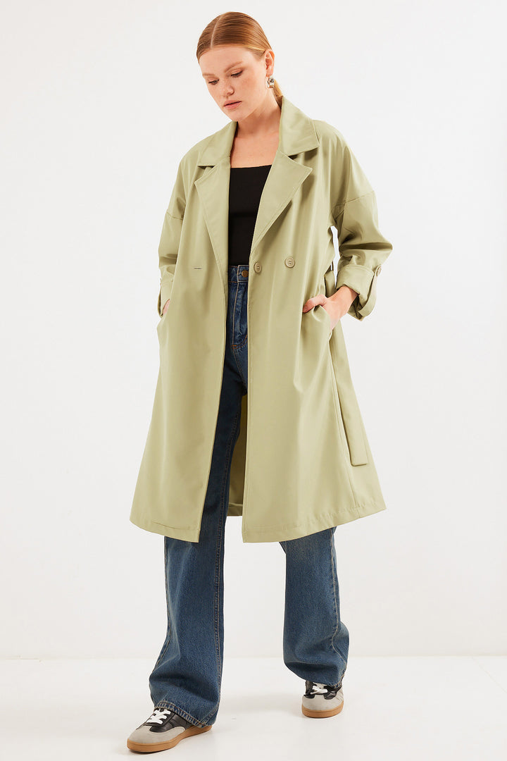 BGD Women Double Breasted Collar Lined Trench Coat - Olive Green - Bartlett