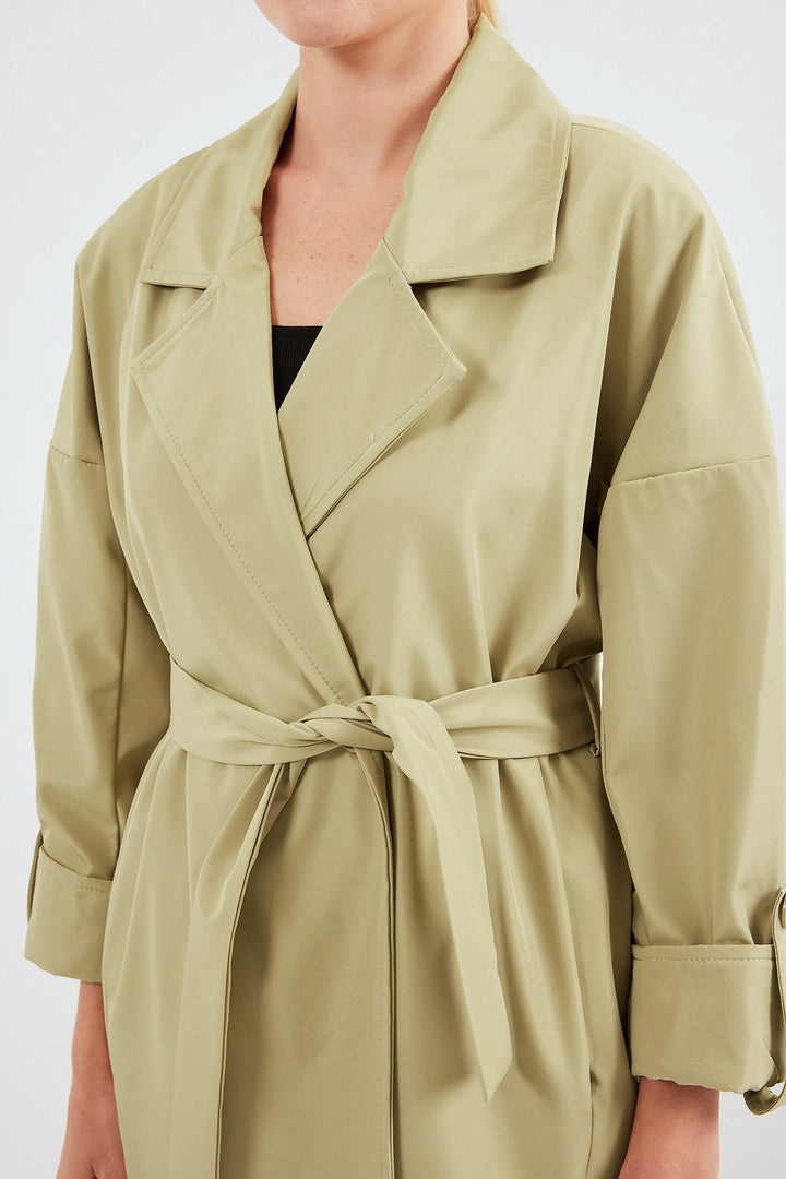 BGD Women Double Breasted Collar Lined Trench Coat - Olive Green - Bartlett
