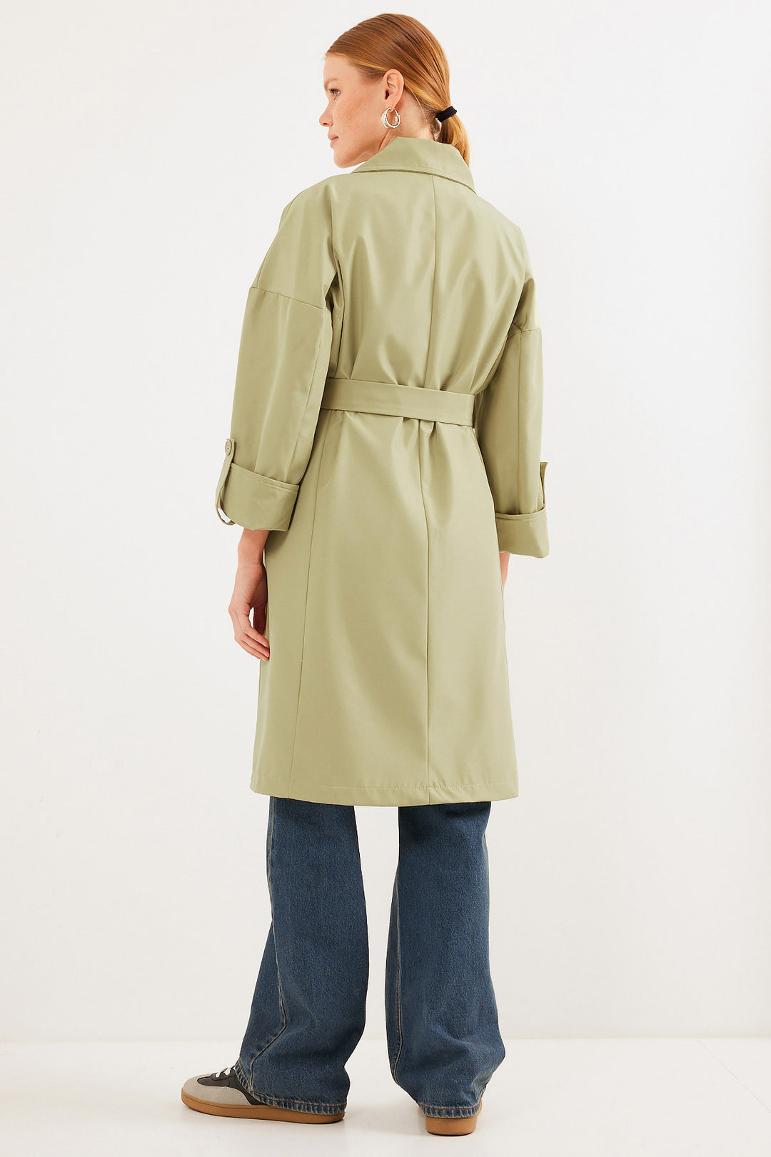 BGD Women Double Breasted Collar Lined Trench Coat - Olive Green - Bartlett